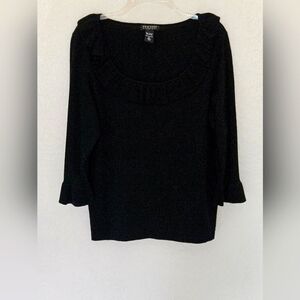 "NEW YORK & COMPANY" Beautiful Deep Black Top w/Ruffles Around The Collar